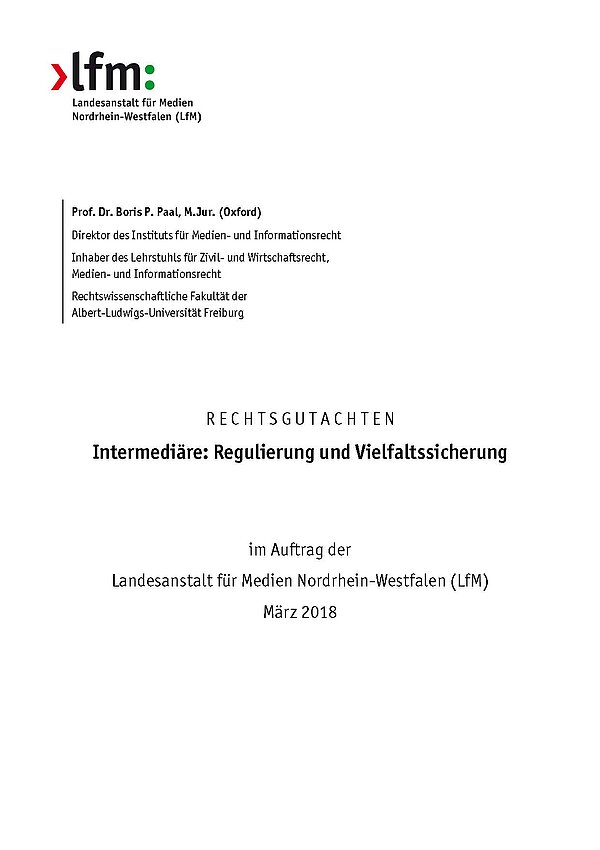 Cover des Gutachtens Intermediäre: Regulierung und Vielfaltssicherung