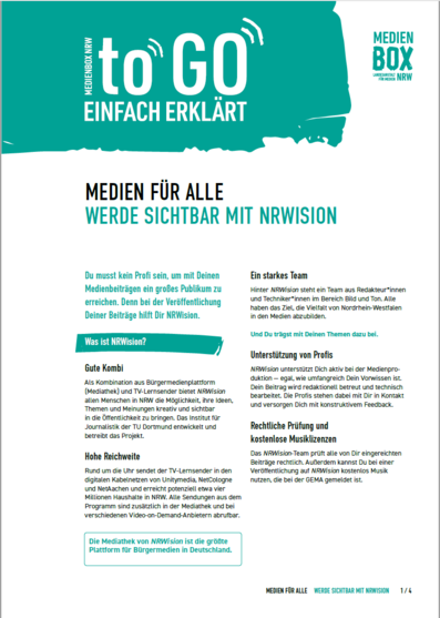 Medienbox NRW to go: werde sichtbar mit NRWision