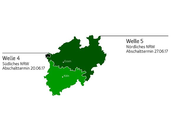 NRW-Karte mit genauen Abschaltterminen (Welle 4 und 5)